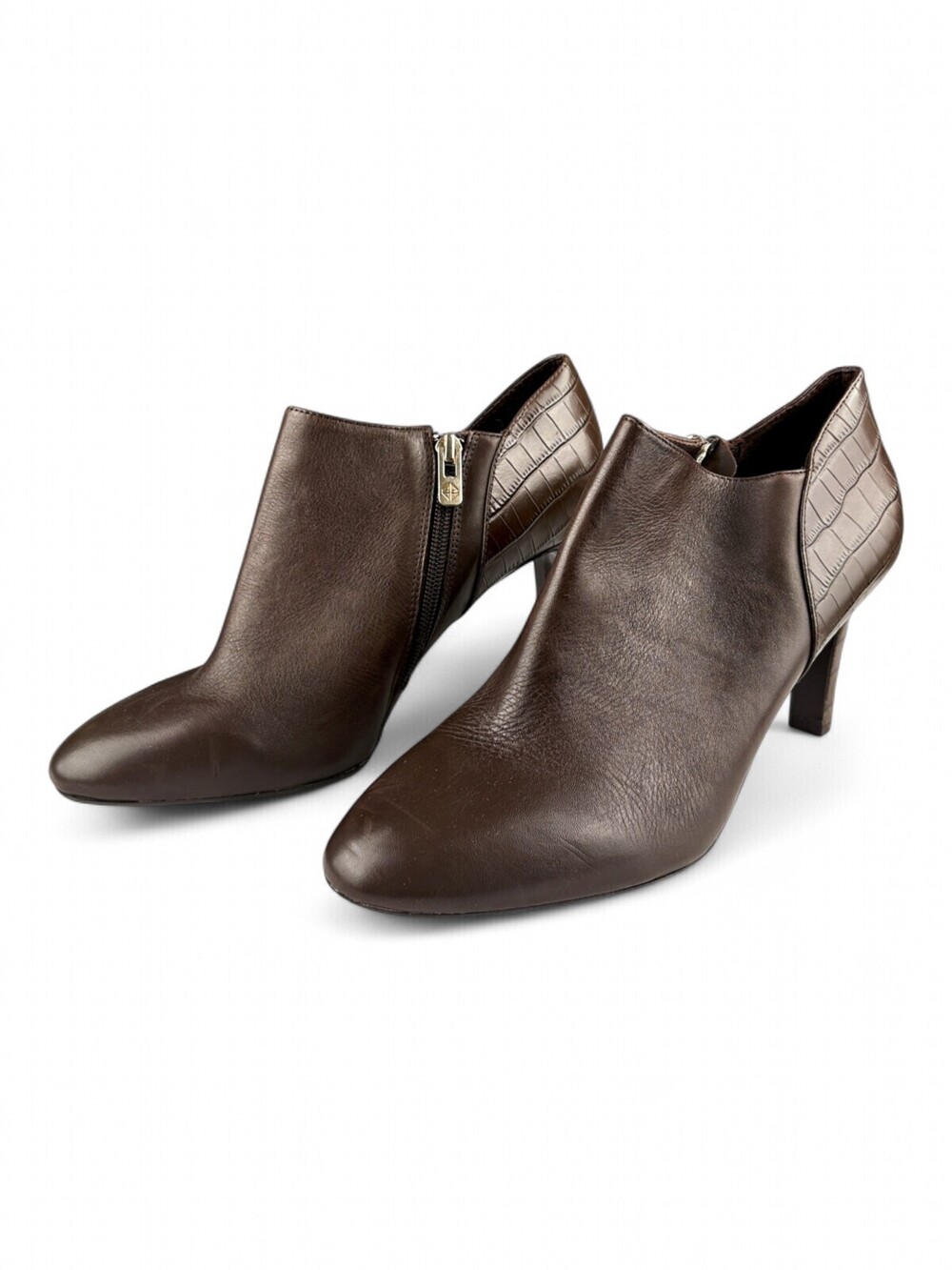 Antonio Melani Brown Leather Croc-Detail Ankle Booties Sz 10